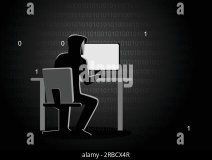 Geschäftskonzept Vektor-Illustration eines Hackers hinter Desktop-Computer Stock Vektor