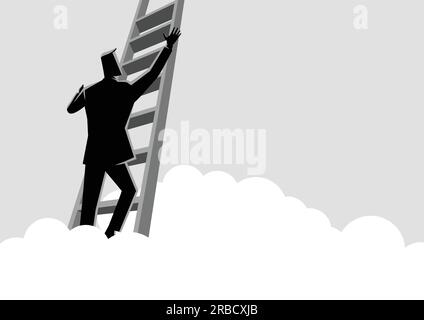 Business Concept Vektor Illustration eines Geschäftsmannes, der eine Leiter klettert Über den Wolken Stock Vektor
