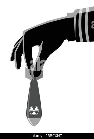 Vektor-Illustration einer Hand in Militäruniform bereit zu Wirft eine Atom- oder Atombombe Stock Vektor