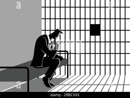 Business Concept Vektor Illustration eines Geschäftsmannes im Gefängnis Stock Vektor