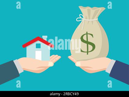 Vektor-Illustration der Immobilienmakler Übergabe eines Hauses an Ein Käufer Stock Vektor