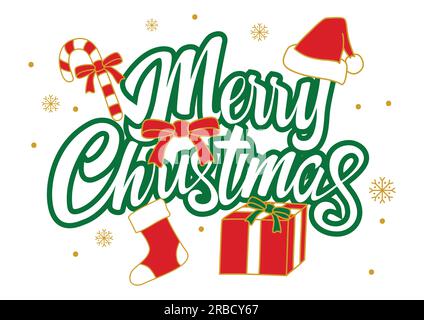Fröhliche Weihnachten Text mit Weihnachtsdekoration isoliert auf weiß Stock Vektor