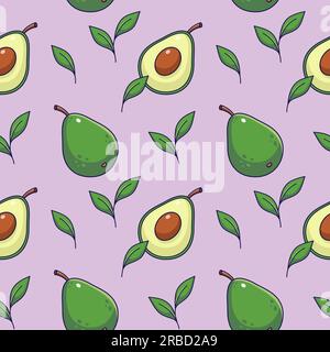 Süßes grünes Avocado-Muster im Doodle-Stil. Vektor handgezeichnet Cartoon Avocado Illustration. Handgezeichnete Skizze von Avocado. Muster für Textil, Geschenkpapier. Stoff, Kleidung. Stock Vektor
