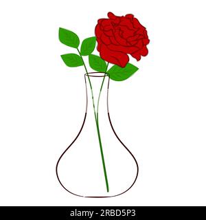 Rose in Glasvase, Zeichnung, weißer Hintergrund Stock Vektor
