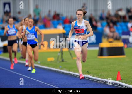 Manchester, Großbritannien. 08. Juli 2023. Laura Muir gewinnt bei den britischen Leichtathletikmeisterschaften in der Manchester Regional Arena, Manchester, Großbritannien, am 8. Juli 2023 (Foto von Conor Molloy/News Images) am 7./8. Juli 2023 in Manchester, Vereinigtes Königreich, ihren Sieg in den 1500m Frauen. (Foto: Conor Molloy/News Images/Sipa USA) Guthaben: SIPA USA/Alamy Live News Stockfoto