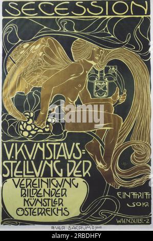 Poster einer fünf Kunstausstellungen des Verbandes Osterreichischer Sezessionskünstler 1899 von Koloman Moser Stockfoto