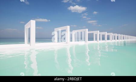 Die neueste Architektur des Resorts am Ozean 3D Rendern Stockfoto