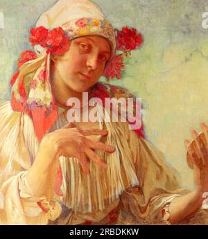 Maria Young Girl in Einem mährischen Kostüm von Alphonse Mucha Stockfoto