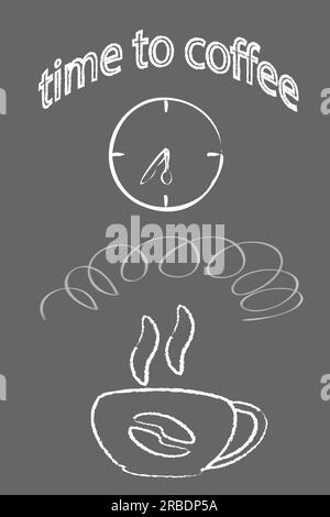 Kaffeetasse Uhr Frühstückszeit leckere Donuts auf grauem Hintergrund Café Stock Vektor