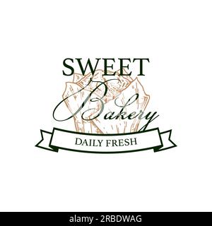 Bakery Vintage-Logo-Vorlage mit handgezeichneten Elementen. Vektordarstellung im Skizzenstil Stock Vektor