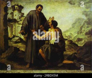 Brother Juniper and the Beggar 1646 von Bartolome Esteban Murillo Stockfoto