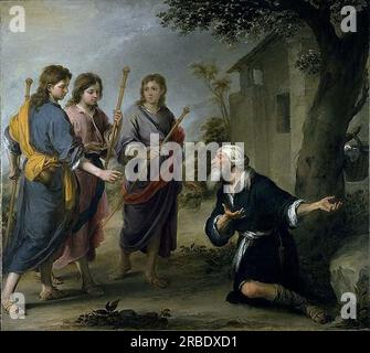 Abraham erhält die Three Angels 1667 von Bartolome Esteban Murillo Stockfoto