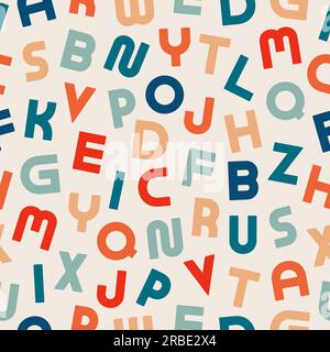 Nahtloses Vector-Alphabet-Muster – Retro-Design. Farbenfroher Vintage-Hintergrund mit hellen lateinischen Buchstaben. Trendiger Textildruck Stock Vektor