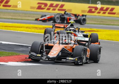 02 DARUVALA Jehan (ind), MP Motorsport, Dallara F2, Action während der 8. Runde der FIA-Formel-2-Meisterschaft 2023 vom 7. Bis 9. Juli 2023 auf dem Silverstone Circuit in Silverstone, Großbritannien Stockfoto