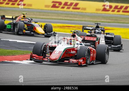 08 BEARMAN Oliver (gbr), Prema Racing, Dallara F2, Action während der 8. Runde der FIA-Formel-2-Meisterschaft 2023 vom 7. Bis 9. Juli 2023 auf dem Silverstone Circuit in Silverstone, Großbritannien Stockfoto