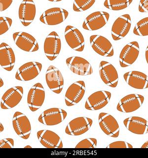 American Football-Spielmuster. Wiederholbarer weißer Hintergrund mit Spielbällen. Trendiger, sportlicher, endloser Aufdruck. Vektordarstellung Stock Vektor