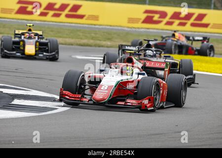 08 BEARMAN Oliver (gbr), Prema Racing, Dallara F2, Action während der 8. Runde der FIA-Formel-2-Meisterschaft 2023 vom 7. Bis 9. Juli 2023 auf dem Silverstone Circuit in Silverstone, Großbritannien Stockfoto