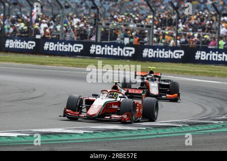 08 BEARMAN Oliver (gbr), Prema Racing, Dallara F2, Action während der 8. Runde der FIA-Formel-2-Meisterschaft 2023 vom 7. Bis 9. Juli 2023 auf dem Silverstone Circuit in Silverstone, Großbritannien Stockfoto