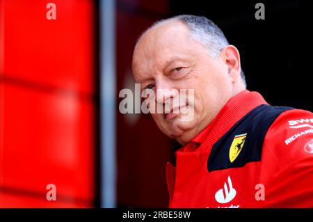 Ferrari Team Principal und General Manager Frederic Vasseur vor dem Großen Preis 2023 in Silverstone, Towcester. Foto: Sonntag, 9. Juli 2023. Stockfoto