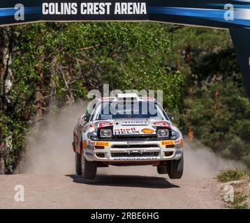 Karlstad, Schweden, 8. Juli 2023 SS 16 - COLINS 2 (POWER STAGE) ERC Bauhaus Royal Rally of Scandinavia Henning Solberg (NOR) mit Mitfahrer Maud Solberg (SWE), Toyota Celica 185 Credit: PEO Mšller/Alamy Live News Stockfoto