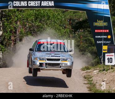 Karlstad, Schweden, 8. Juli 2023 SS 16 - COLIN's 2 (POWER STAGE) ERC Bauhaus Royal Rally of Scandinavia Pernilla Solberg (SWE) mit Mitfahrer Ulrika Mattsson (SWE), Mitsubishi Lancer EVO Credit: PEO Mšller/Alamy Live News Stockfoto