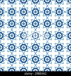 Vektor nahtlose geometrische Ziermuster - blaue und weiße Kachelstruktur. Vektor-reproduzierbarer Hintergrund Stock Vektor