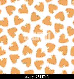 Nahtloses Vektormuster mit weihnachts-Keksherzen. Wiederkehrender Urlaub, süßer Hintergrund. Festlicher endloser Neujahrsdruck Stock Vektor
