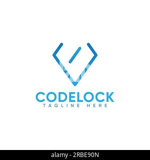 EPS10-Vektorcode-Schloss-Logo mit dem Anfangsbuchstaben v. Technologiesymbol oder -Symbol isoliert auf weißem Hintergrund Stock Vektor