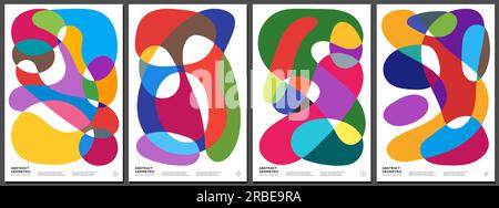 Abstraktes geometrisches bauhaus-Kunstwerk im fließenden Stil. Poster mit einfachen Schnittformen aus Kunststoff für Neo Geo-Kombinationen. Fließende Mustersammlung. Moderne, trendige, lebendige Grafikmalerei. Postmoderne Kunstdrucke Stock Vektor