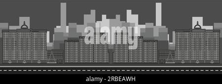 Architektonische Silhouette der Stadt. Architektonische Zusammensetzung durch moderne Gebäudebilder wahrgenommen. Urbane Konzeptionshintergründe abstrakter Citysca Stock Vektor