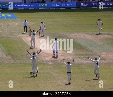 Alex Carey aus Australien feiert, Ben Stokes aus England während des LV= Insurance Ashes Third Test Series Day 4 England vs Australia im Headingley Stadium, Leeds, Großbritannien, 9. Juli 2023 (Foto von Mark Cosgrove/News Images) Stockfoto