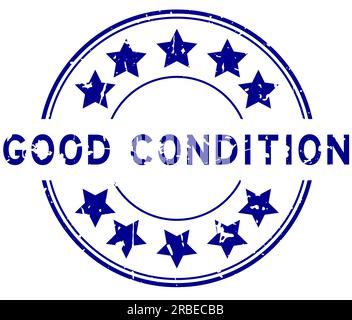 Grunge Blue guter Zustand Wort mit Sternsymbol runder Gummidichtung auf weißem Hintergrund Stock Vektor