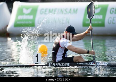 Max LEMKE (KC Potsdam), Gewinner, Goldmedaille, Action, letztes Kanu K1 Männer, Männer, Kanu-Parallelsprint, Kanu-Wettbewerbe am 9. Juli 2023 in Duisburg/Deutschland das Finale 2023 Rhein-Ruhr von 06,07 - 09.07.2023 Stockfoto