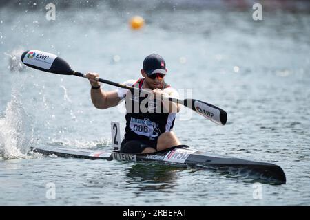 Max LEMKE (KC Potsdam), Gewinner, Goldmedaille, Action, letztes Kanu K1 Männer, Männer, Kanu-Parallelsprint, Kanu-Wettbewerbe am 9. Juli 2023 in Duisburg/Deutschland das Finale 2023 Rhein-Ruhr von 06,07 - 09.07.2023 Stockfoto