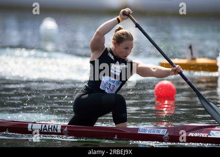 Lisa JAHN (KC Berlin), Gewinnerin, Goldmedaille, Action, Frauenkanu C1 Finale, Frauen, Kanu-Parallelsprint, Kanu-Wettbewerbe am 9. Juli 2023 in Duisburg/Deutschland die Finale 2023 Rhein-Ruhr von 06,07 bis 09.07.2023 Stockfoto