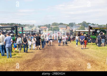 Daresbury, nr Warrington, Cheshire, Vereinigtes Königreich. 09. Juli 2023. Die Cheshire Steam Fair findet jedes Jahr in Daresbury in der Nähe von Warrington, Cheshire, statt. Die Veranstaltung ist seit über 30 Jahren organisiert und zählt zu den wichtigsten Dampfereignissen in Cheshire. Kredit: John Hopkins/Alamy Live News Stockfoto