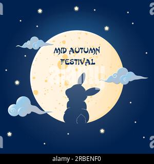 Postkartensilhouettenkaninchen im Mond im Mittelherbstfestival Stock Vektor
