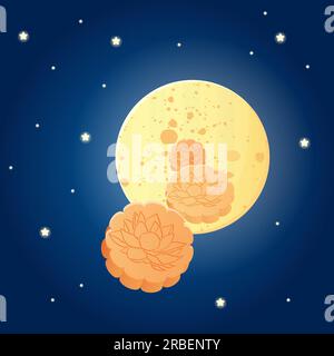 Vollmond mit Mooncake Chinese Mid Autumn Festival Stock Vektor
