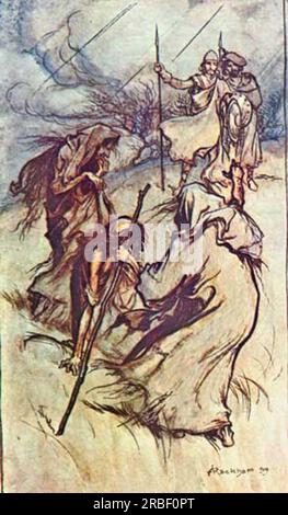 Sie wurden vom seltsamen Erscheinen von drei Figuren von Arthur Rackham aufgehalten Stockfoto