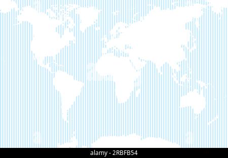 Blau-weiße Weltkarte mit vertikalen Streifen. Vektordarstellung Stock Vektor