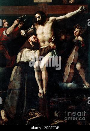 Der Heilige Franziskus von Assisi umarmt den gekreuzigten Christus von Francesco Ribalta Stockfoto