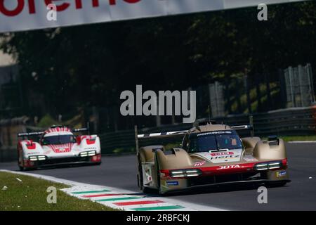 Monza, Italien. 09. Juli 2023. Das #38 HERTZ TEAM JOTA (GBR), Porsche 963, Antonio Felix Da Costa (PRT), William Stevens (GBR), Yifei Ye (CHN) während der FIA WEC – 6 Stunden Monza – World Endurance Championship bei Autodromo di Monza am 9. Juli 2023 in Monza, Italien. Kredit: Luca Rossini/E-Mage/Alamy Live News Stockfoto