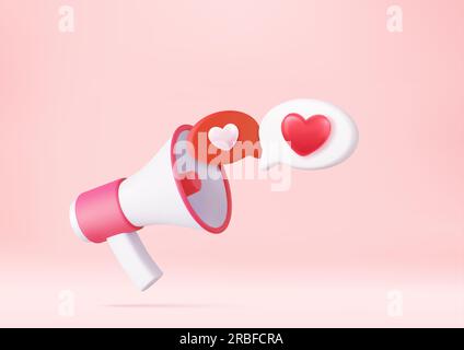 3D Megafon, Lautsprecher mit Herzen Stock Vektor