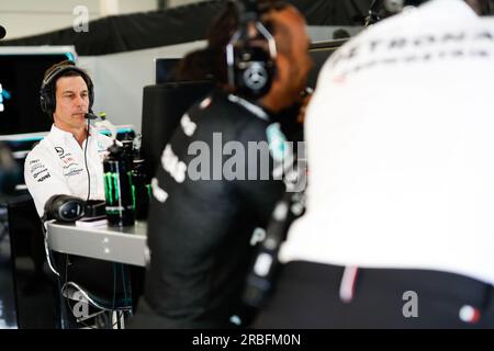 WOLFF Toto (aut), Teamleiter und CEO des Mercedes AMG F1 Teams, Portrait während der Formel-1-Grand-Prix-Runde 2023 in Aramco, der 10. Runde der Formel-1-Weltmeisterschaft 2023 vom 7. Bis 9. Juli 2023 auf der Silverstone Circuit in Silverstone, Großbritannien Stockfoto