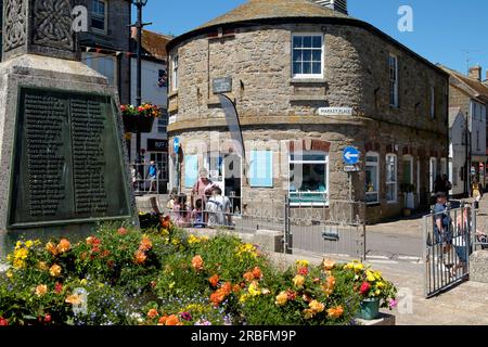 Rund um das beliebte St Ives in South West Cornwall, Großbritannien. Der Marktplatz Stockfoto