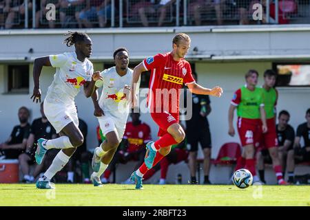 Salzburg, Österreich. 08., Juli 2023. Benjamin Nygren (9) des FC Nordsjaelland bei einem Probespiel vor der Saison zwischen dem FC Red Bull Salzburg und dem FC Nordsjaelland im Maximarkt Sportpark in Salzburg. (Foto: Gonzales Photo - Dejan Obretkovic). Stockfoto