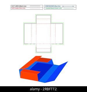 E-Nut-Box und einteiliger Faltkarton, schmale geriffelte Wellpappe und Wellpappe, Matrizenschablone und 3D-Karton Stock Vektor