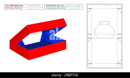 Skalierbar und bearbeitbar Endbox umkehren Dieline- und Verpackungsdesign-Vorlage, gestanzt und 3D-Vektor-Renderbox Stock Vektor