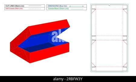 Skalierbar und bearbeitbar Endbox umkehren Dieline- und Verpackungsdesign-Vorlage, gestanzt und 3D-Vektor-Renderbox Stock Vektor