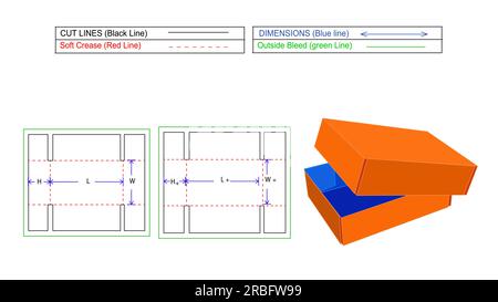 Teleskopkarton, gewellte FEFCO300-Karton, 3D-mm-Render- und Matrizenschablone mit einstellbarer Größe Stock Vektor